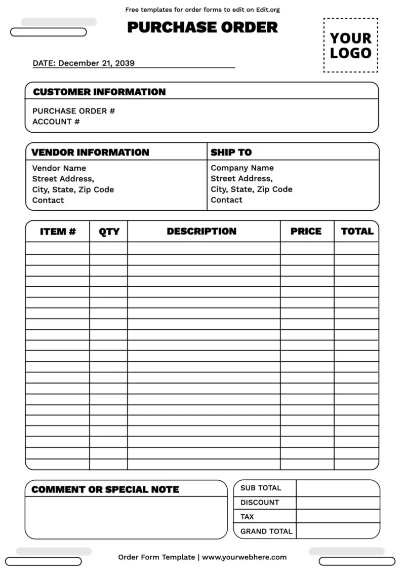 free online printable order forms