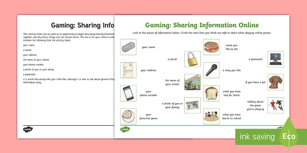 Gaming: Sharing Information Online Worksheet (teacher made)