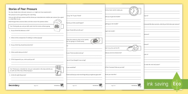 Peer Pressure Choices Worksheet / Worksheet (teacher made)