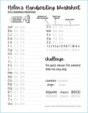 Free Handwriting Worksheet - TheCoffeeMonsterzCo