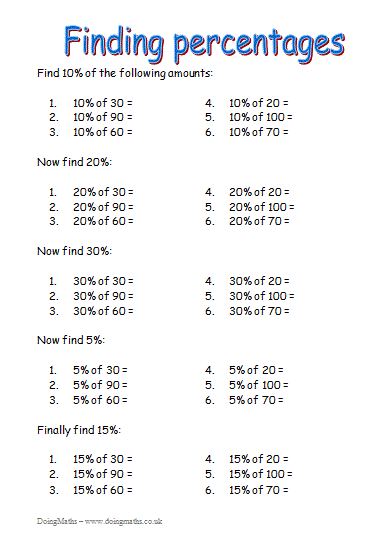 Percentages - Free maths worksheets and other resources