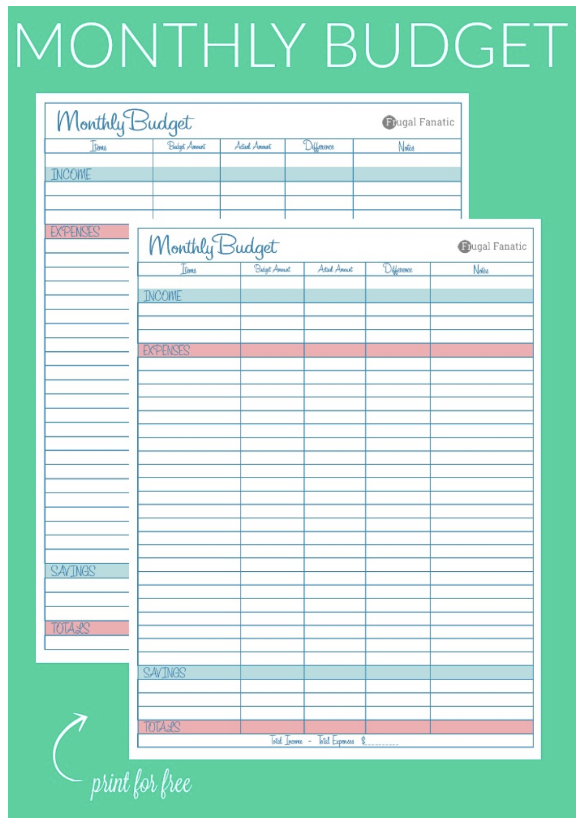 free personal budget worksheet