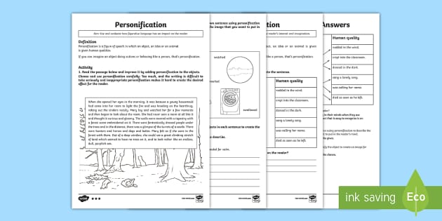 Figurative Language: Personification KS2 Worksheets - Twinkl
