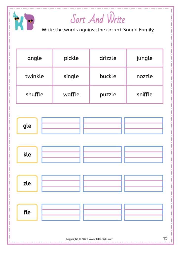 Handling Consonant +le | Free Phonics Printable Worksheets