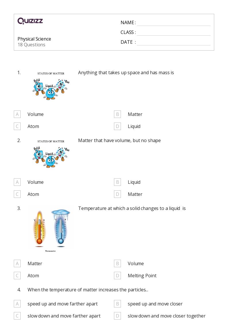 free physical science worksheet