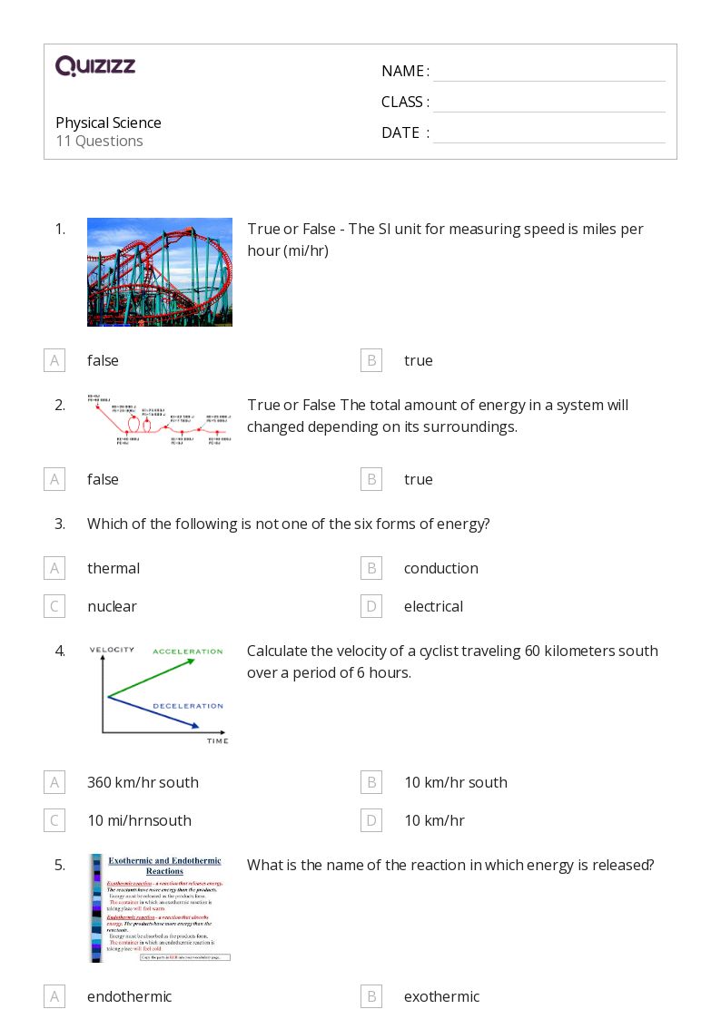 free physical science worksheet
