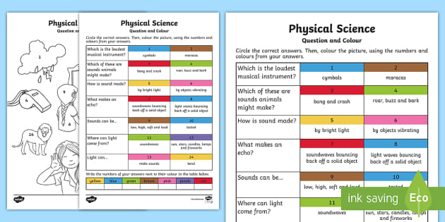 Year 1 Physical Science Questions and Colouring Worksheet / Worksheets