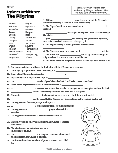 free pilgrim worksheet