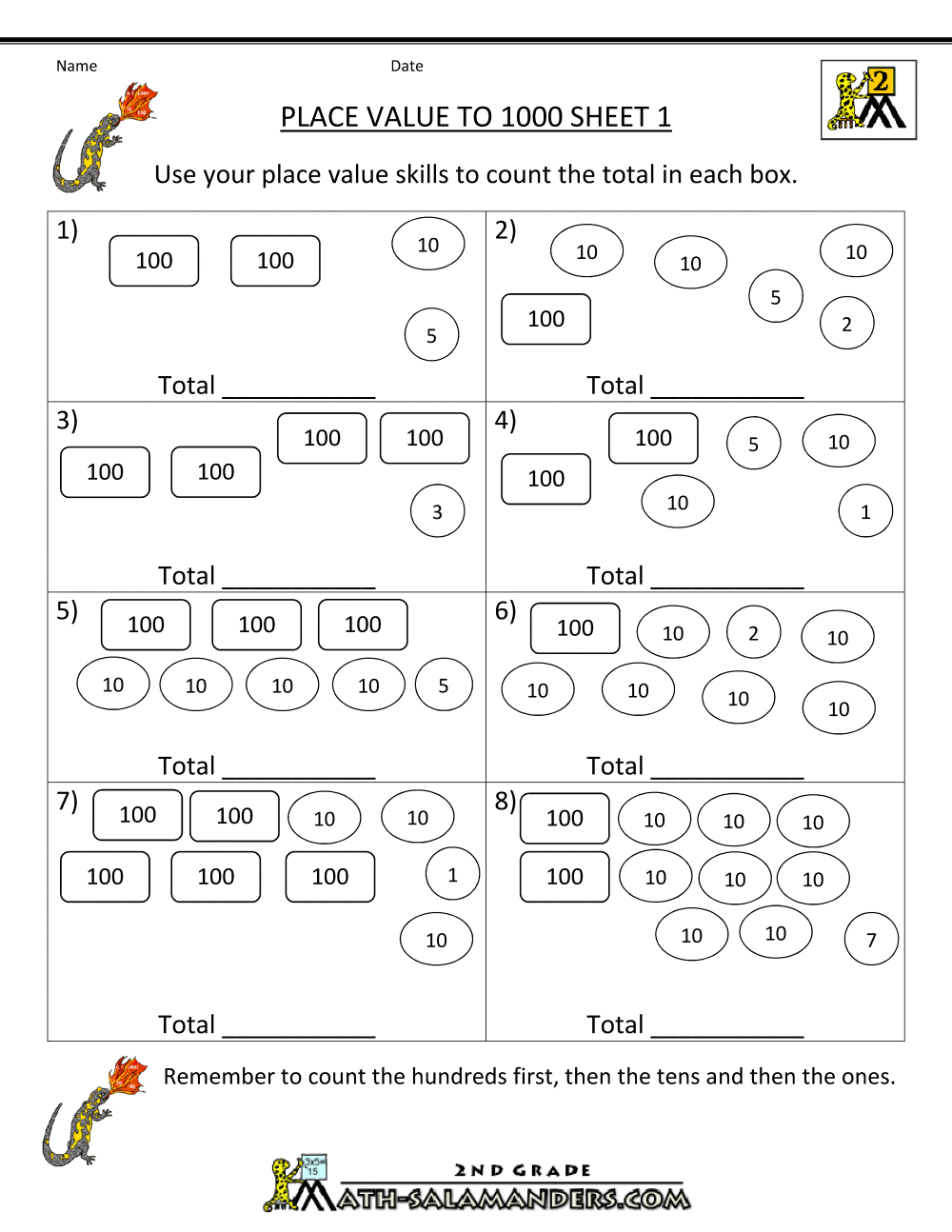 free place value worksheet for 2nd grade
