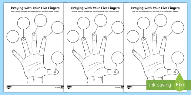 Praying With Your Five Fingers Worksheets (teacher made)