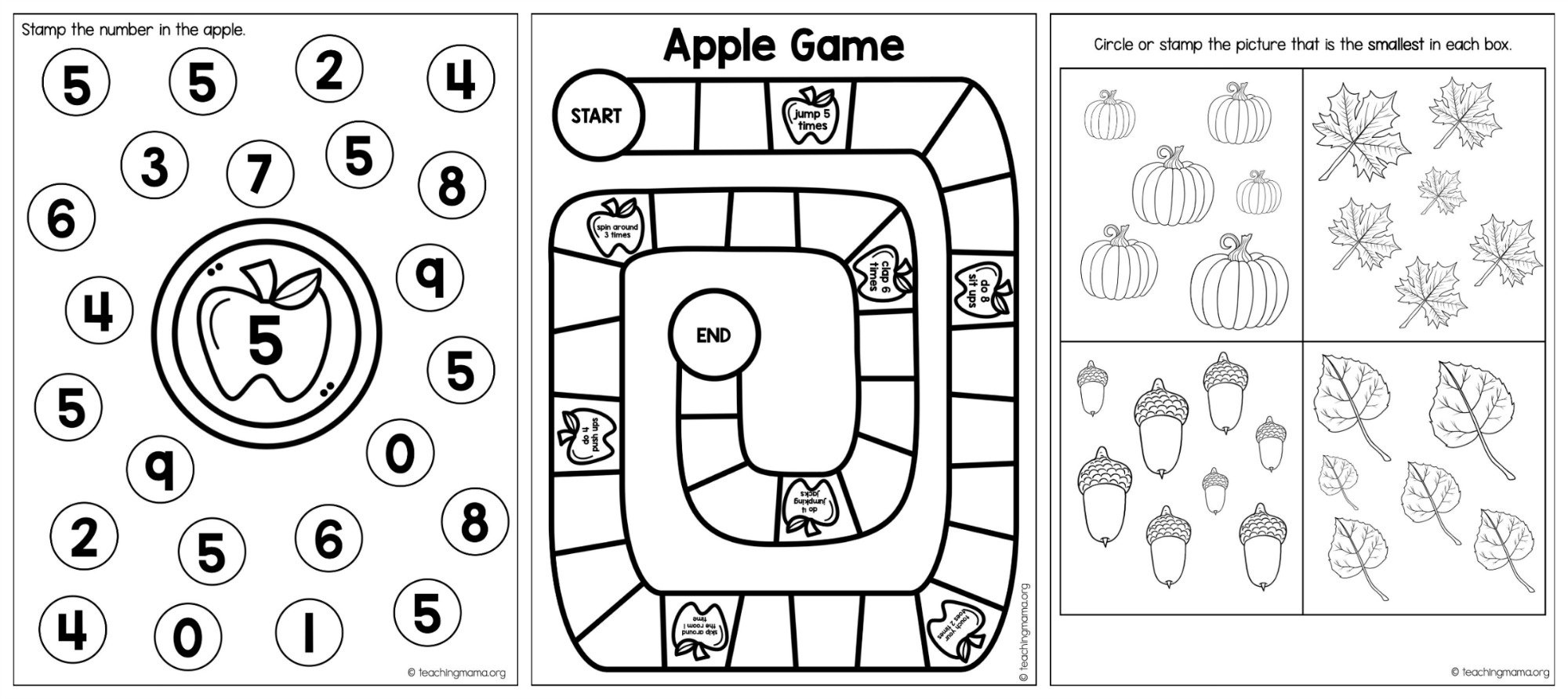 Fall Math Packet for Preschoolers