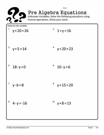Equations Unknown Variables Worksheets