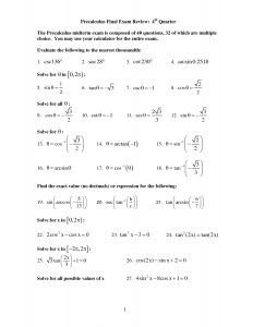 Precalculus Practice Exam Worksheet | MySchoolsMath.com
