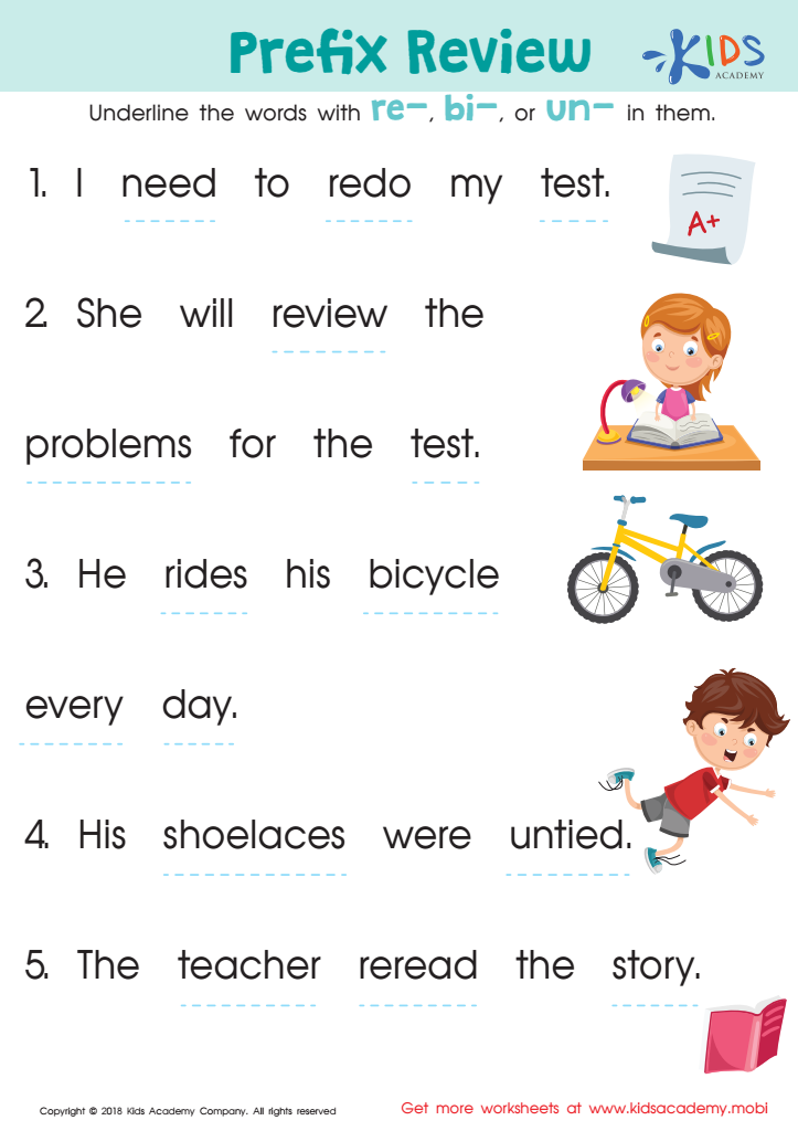 Prefix Review Worksheet: Free Printable PDF for Kids