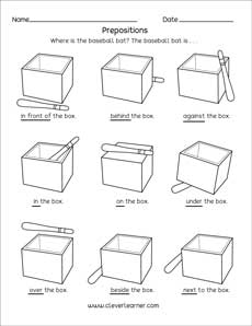 Preposition printables for preschools and kindergartens