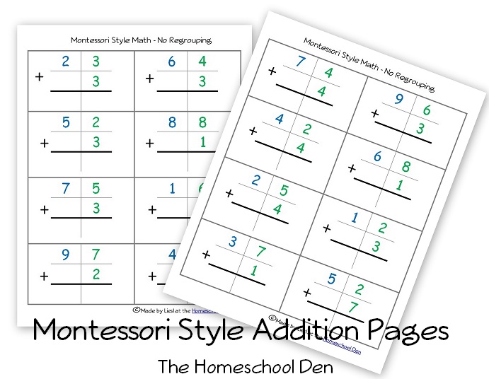 Free Montessori Style Addition Sheets (And Place Value Activities ...