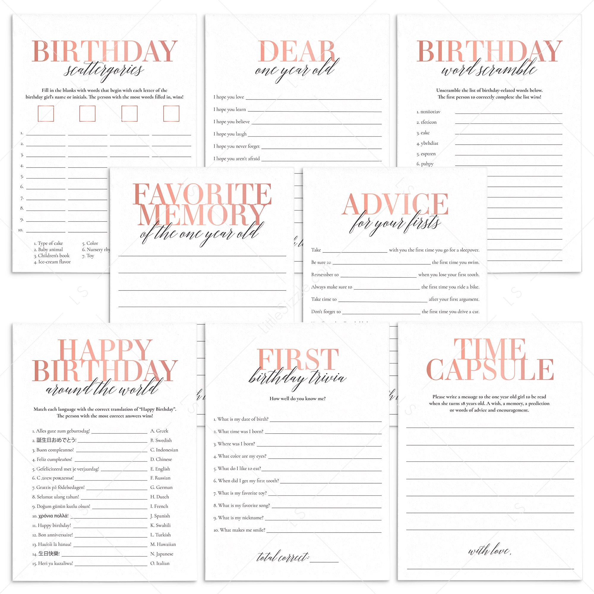 Girl 1st Birthday Party Games and Activities Printable | First Birthday  Ideas