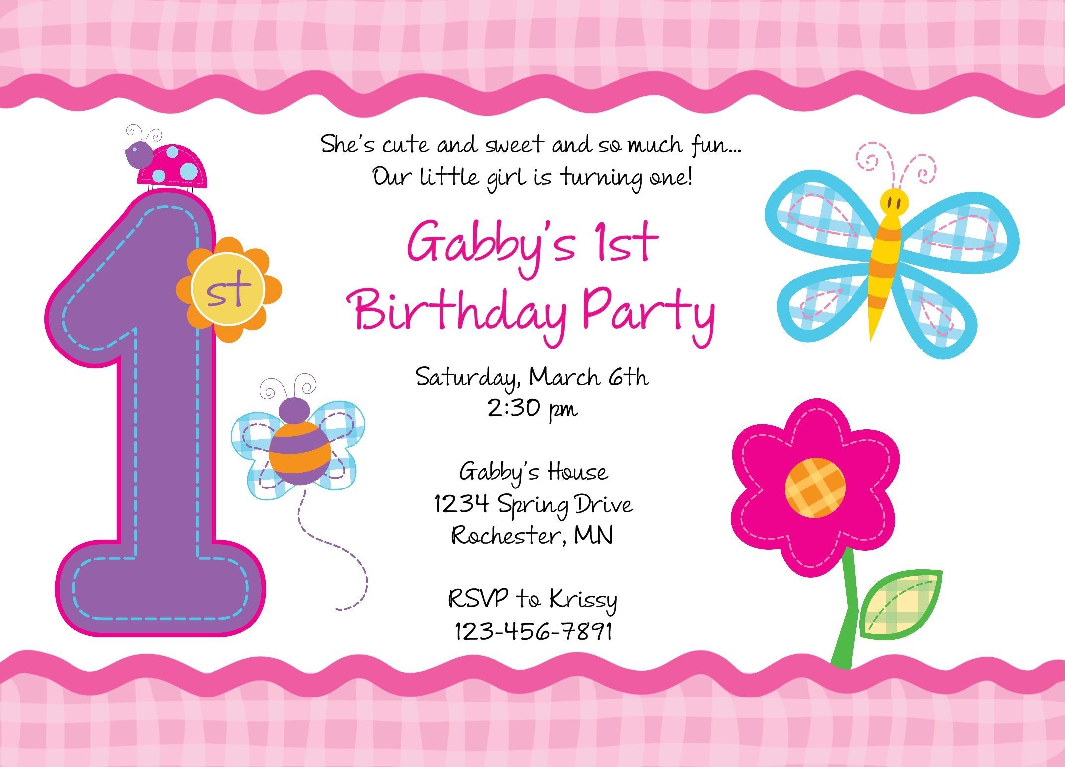 free printable 1st birthday invitations girl