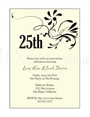 free printable 25th anniversary invitation cards
