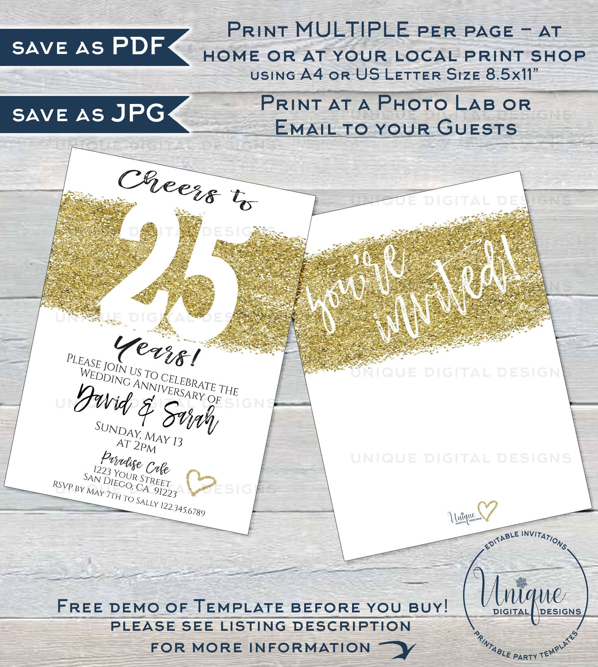 free printable 25th anniversary invitation cards