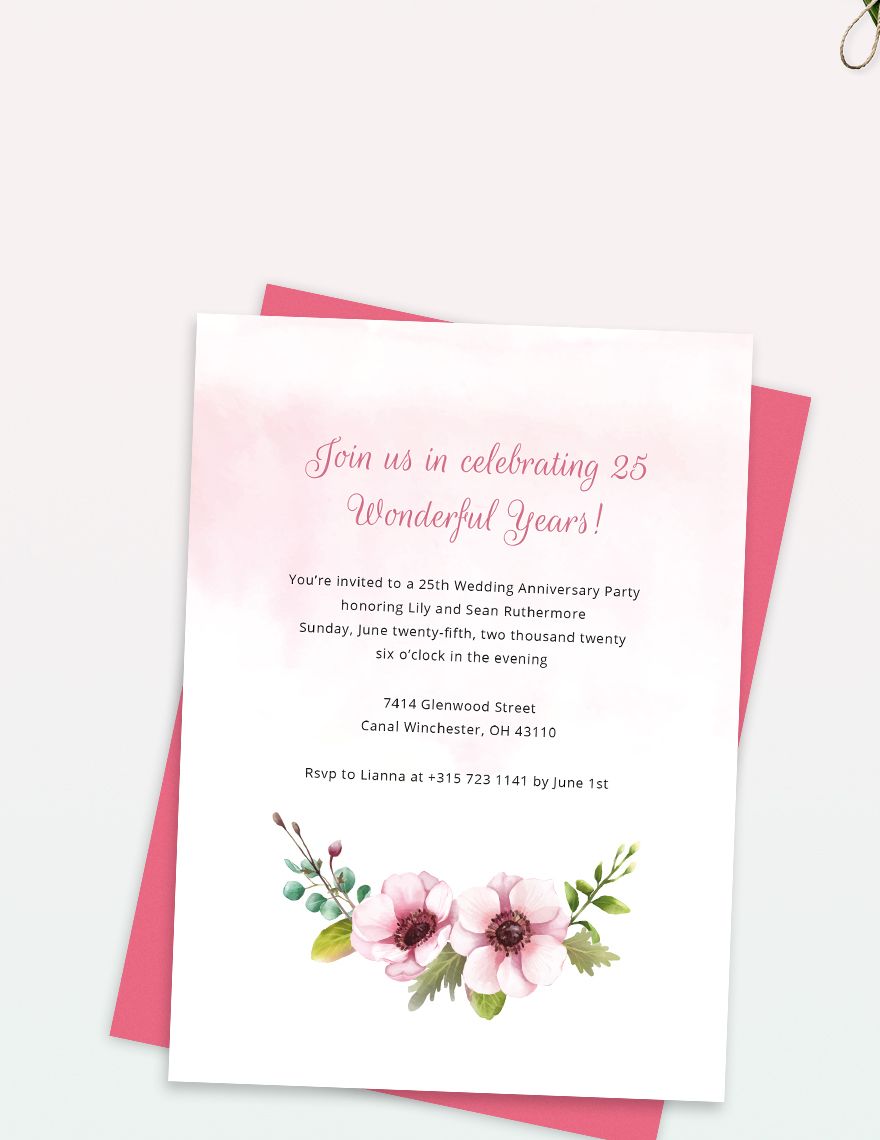 free printable 25th anniversary invitation cards