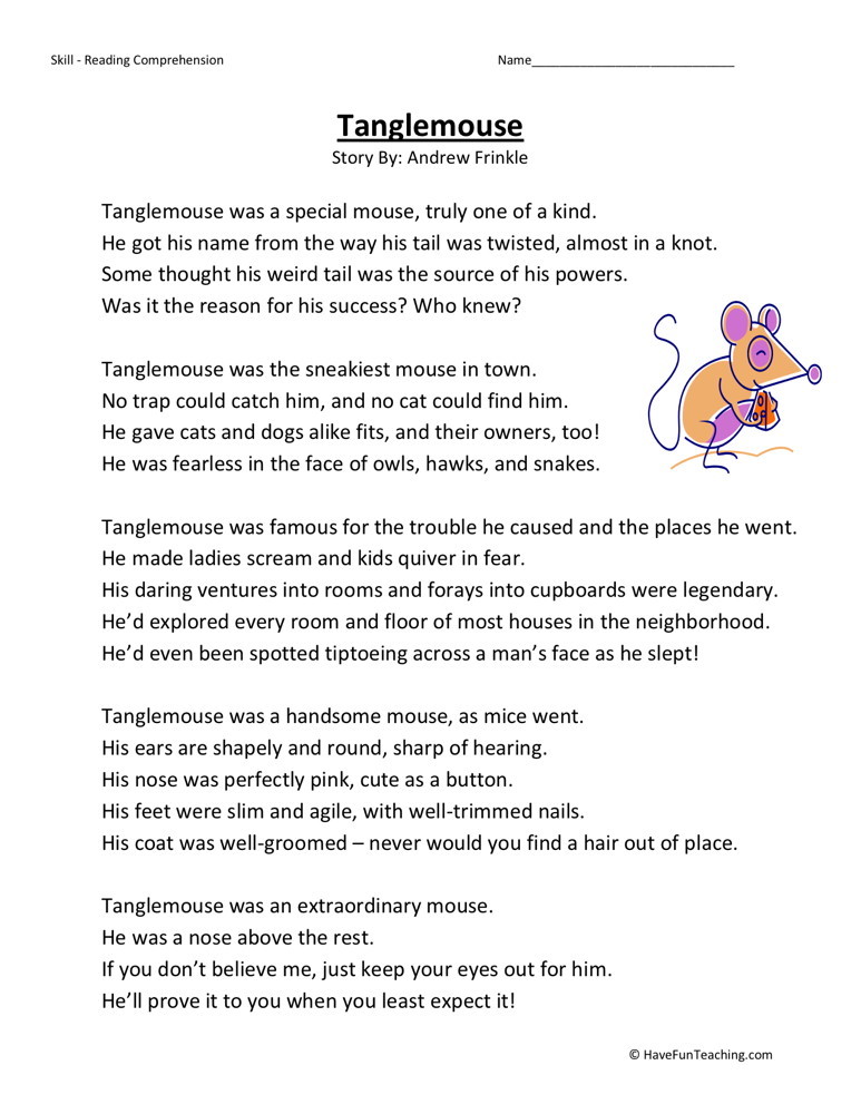 free printable 3rd grade reading comprehension worksheet