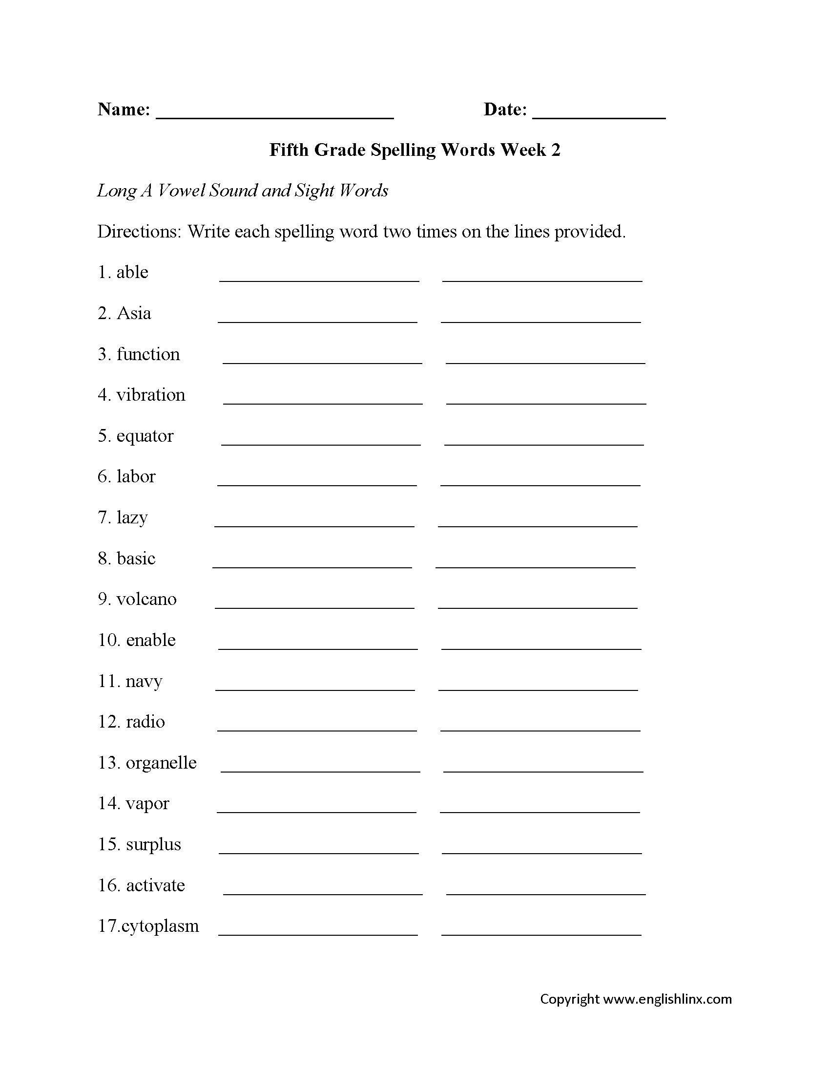 free printable 5th grade worksheet