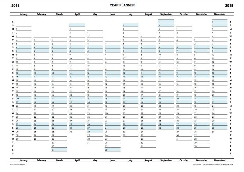 2018 Year Planner Calendar download for A4 or A3 print - Infozio