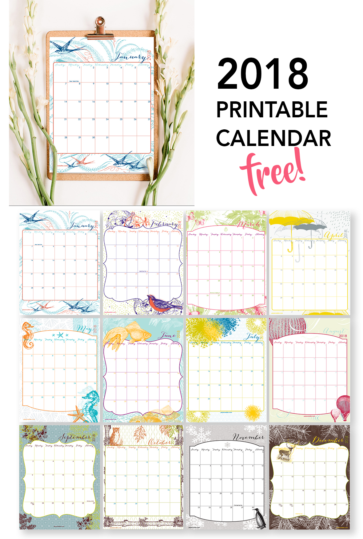 FREE 2018 Printable Calendar! - Priya Creates