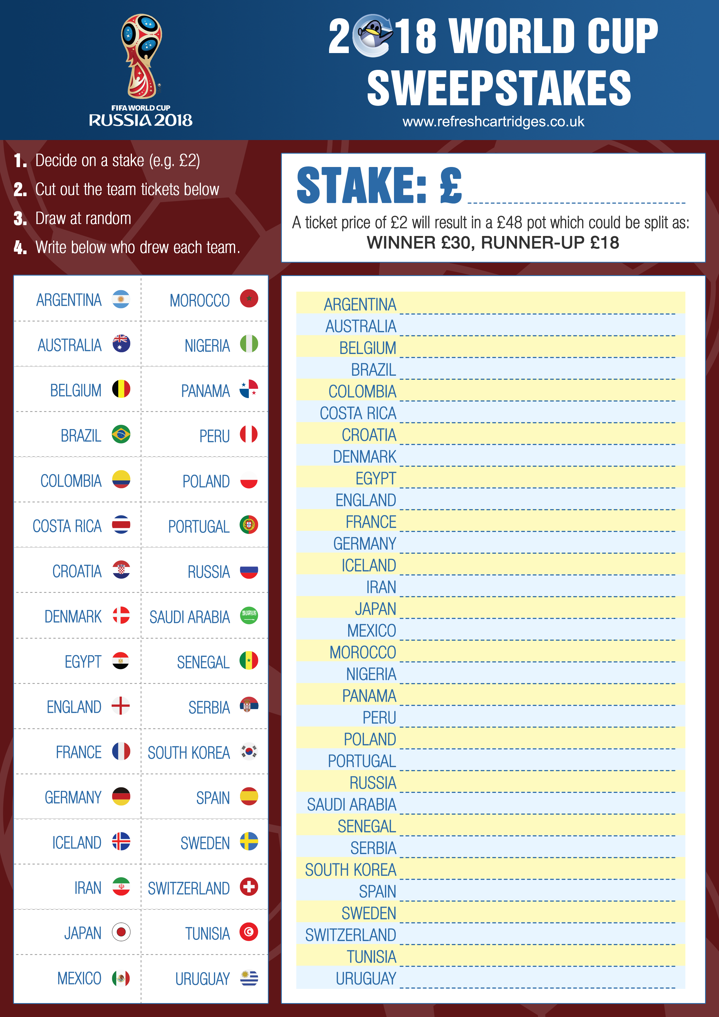 free printable a4 world cup wall chart