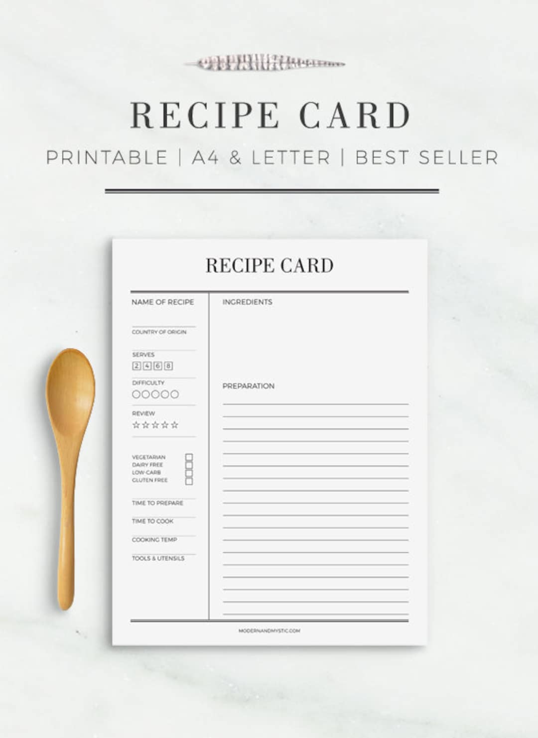 Recipe Card Printable Recipe Cards US Letter, Half Letter, A4 and ...