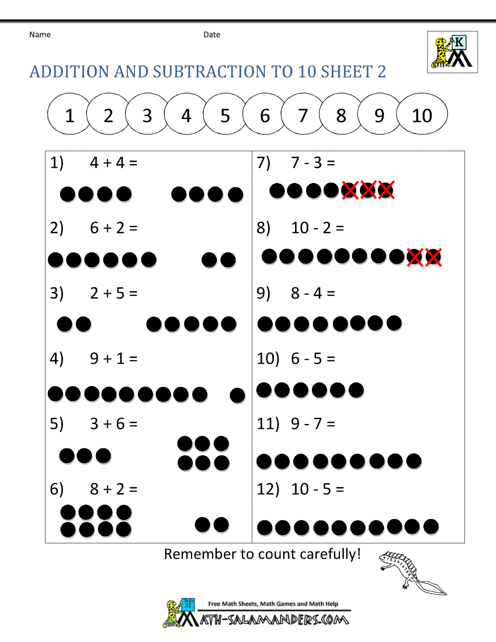 free printable addition and subtraction worksheet for kindergarten