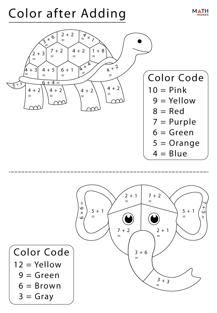 free printable addition coloring worksheets for 2nd grade