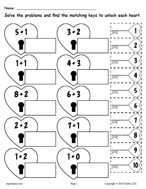 3 Printable Valentines Day Addition Worksheets!