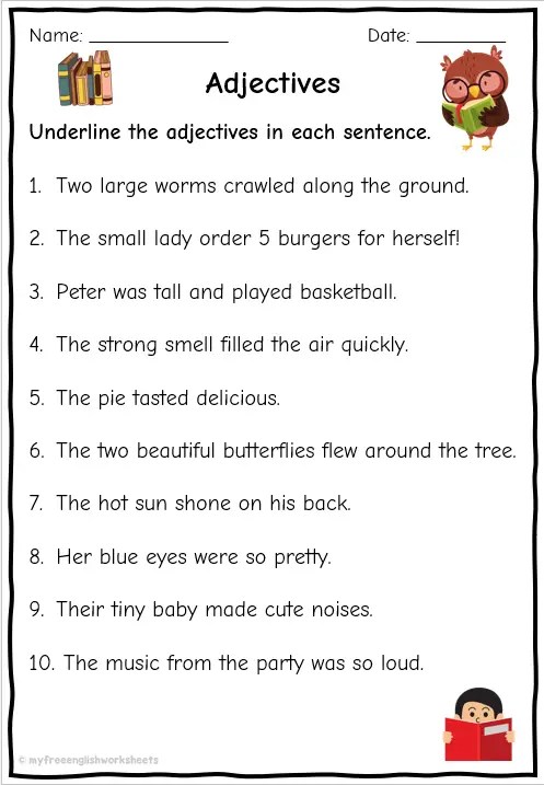 Grade 4 &  5 Adjective Worksheets | English | Free Printable