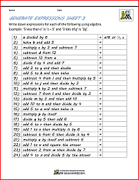 free printable algebra worksheet