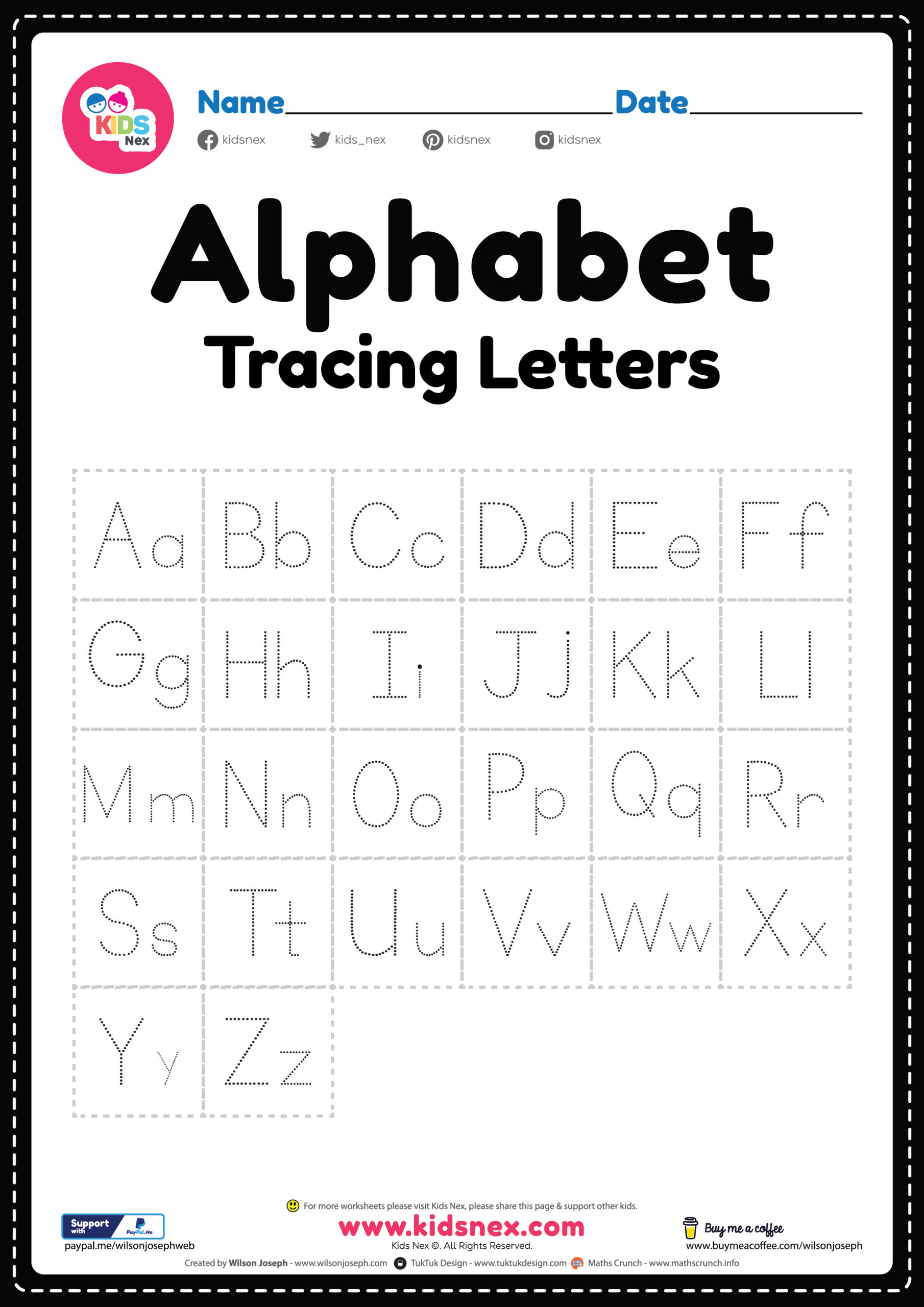 Alphabet worksheets Tracing Letters - Free Printable PDF