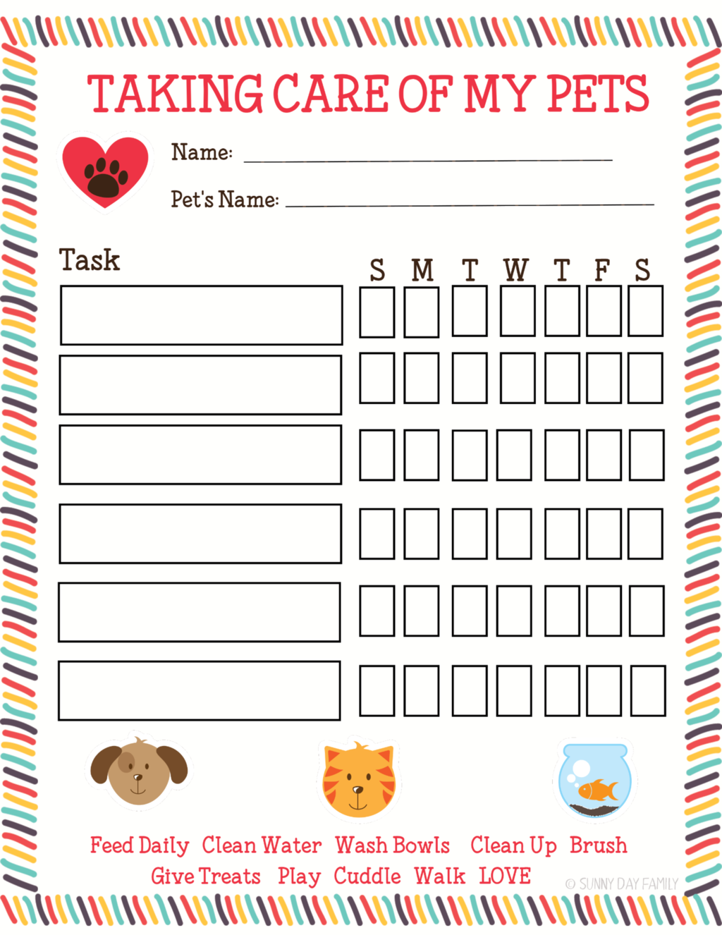 free printable animal chore charts