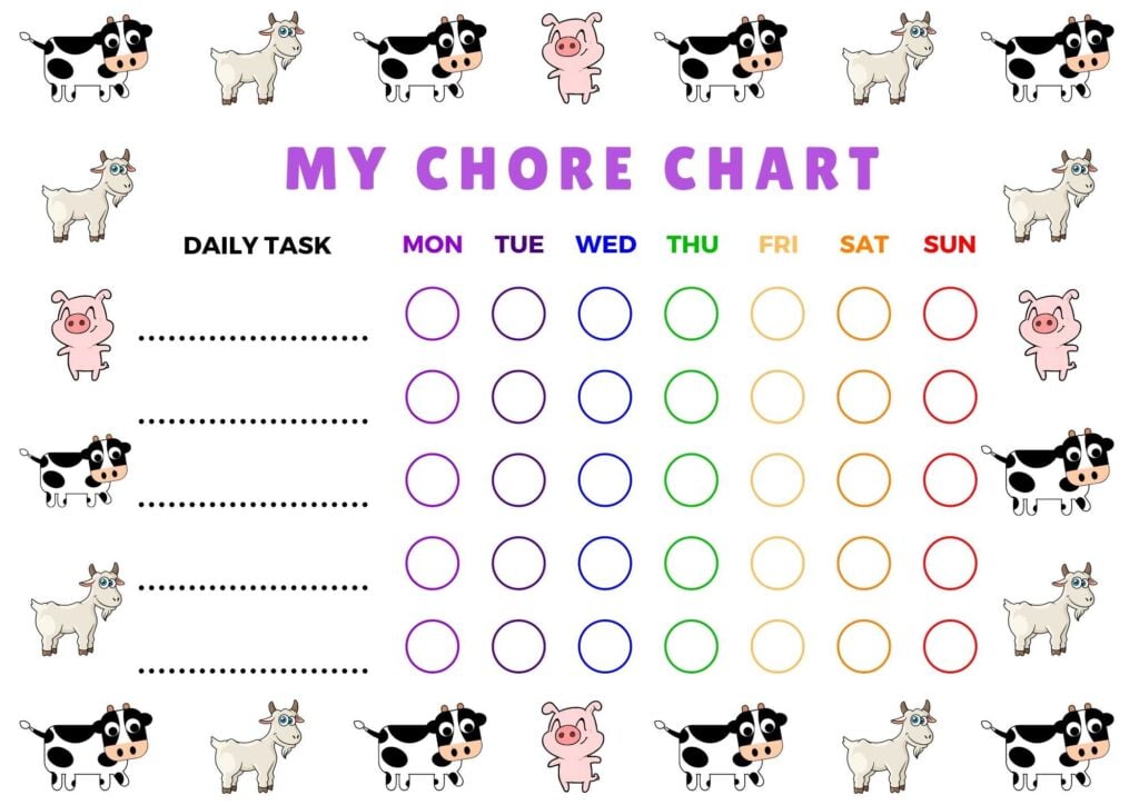 free printable animal chore charts