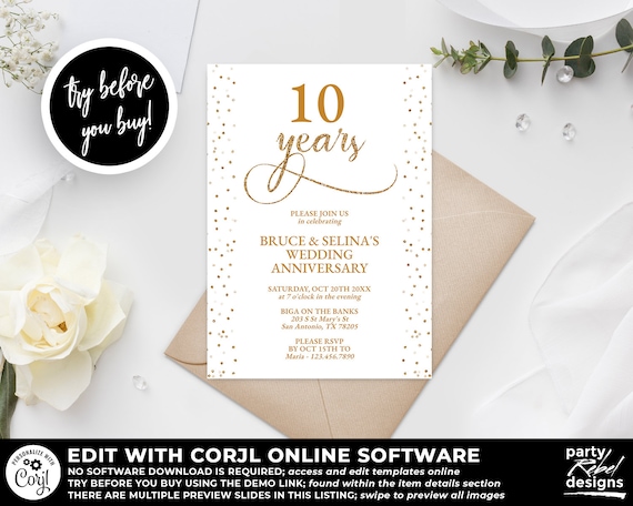 Anniversary Invitation Template, Happy Anniversary, Gold ...