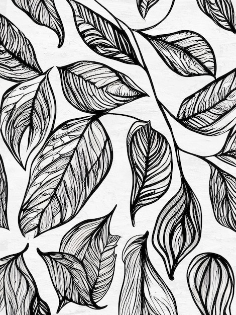 Premium Photo | Mid Century Modern Black and White Floral Ink ...
