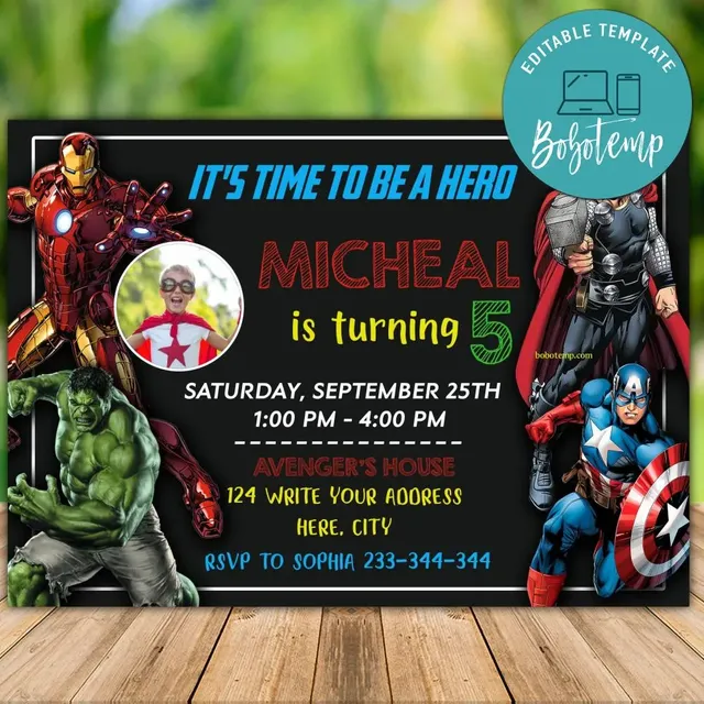 Printable Superhero Avengers Invitation Template With Photo DIY ...