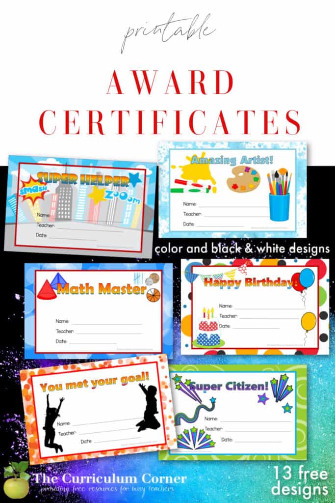 free printable award certificates for teachers