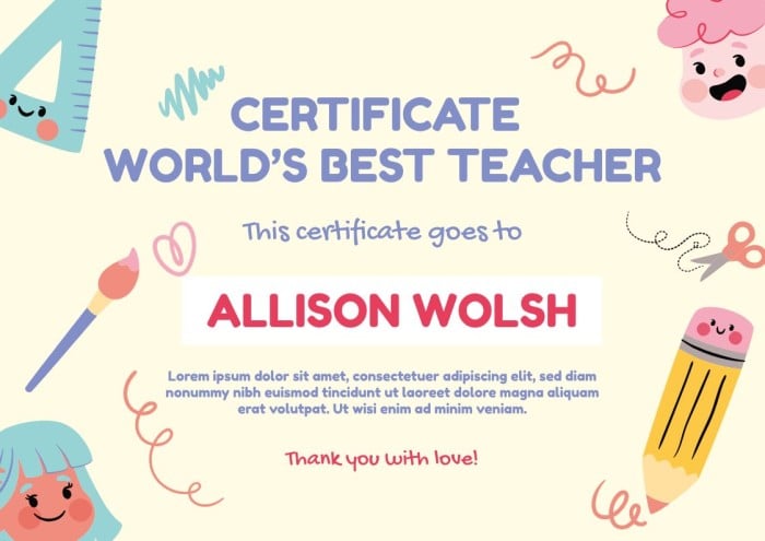 free printable award certificates for teachers