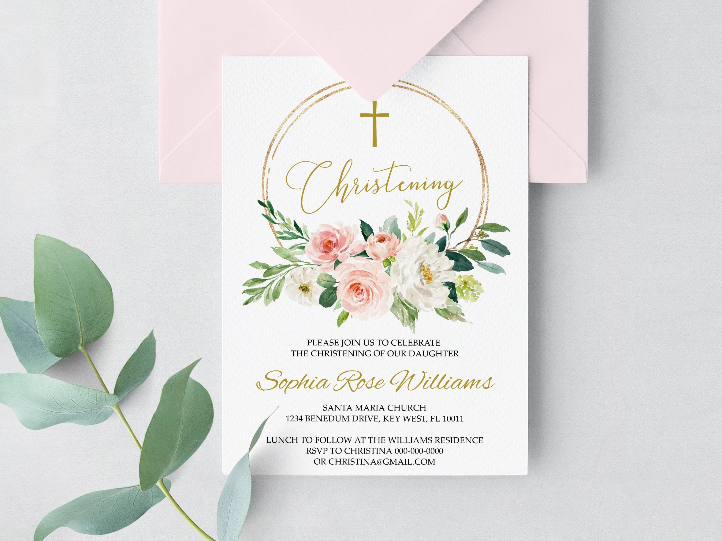 EDITABLE Christening Invitation Template, 100% Editable, Floral ...