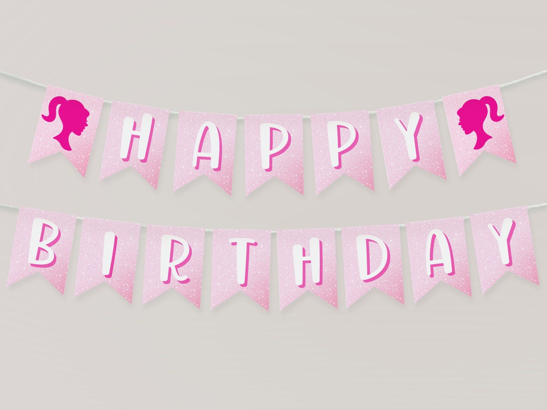 free printable barbie happy birthday banner