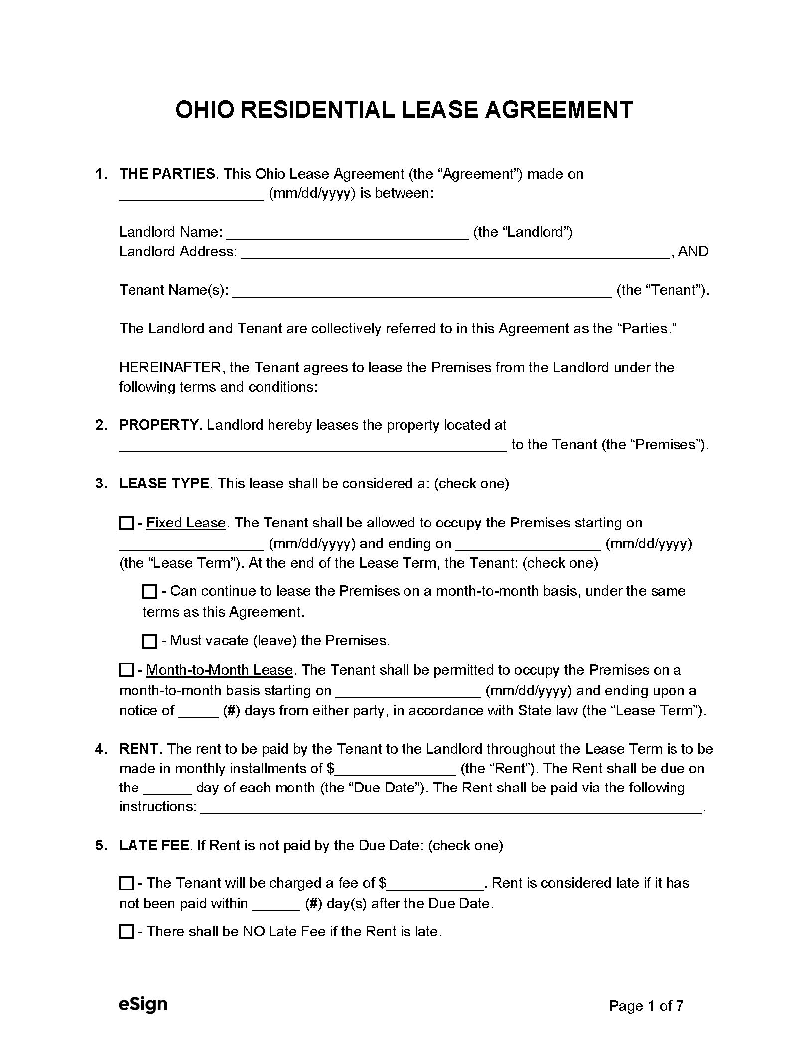 free printable basic rental agreement ohio