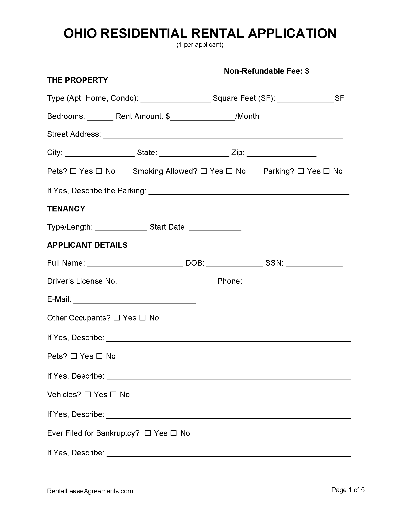 free printable basic rental agreement ohio