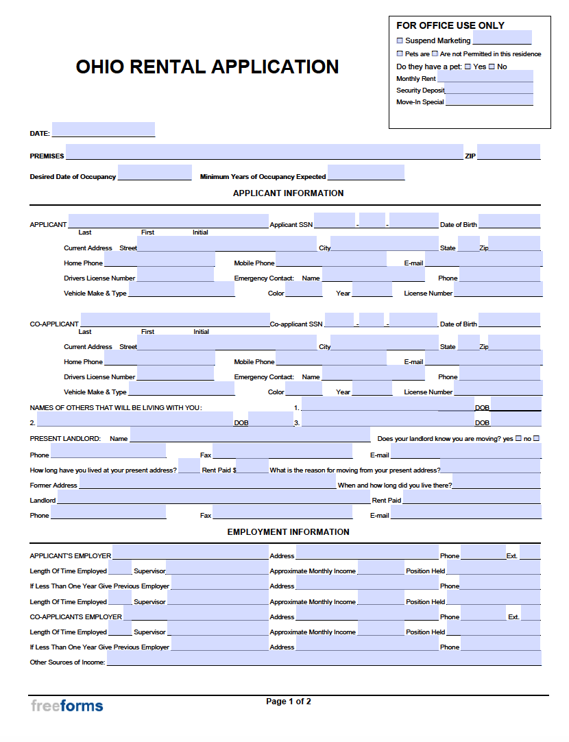 free printable basic rental agreement ohio