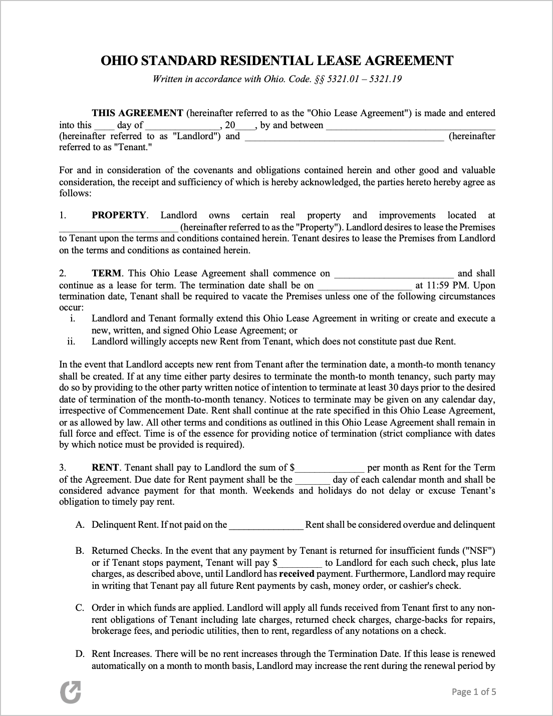 Free Ohio Rental Lease Agreement Templates | PDF | WORD | RTF